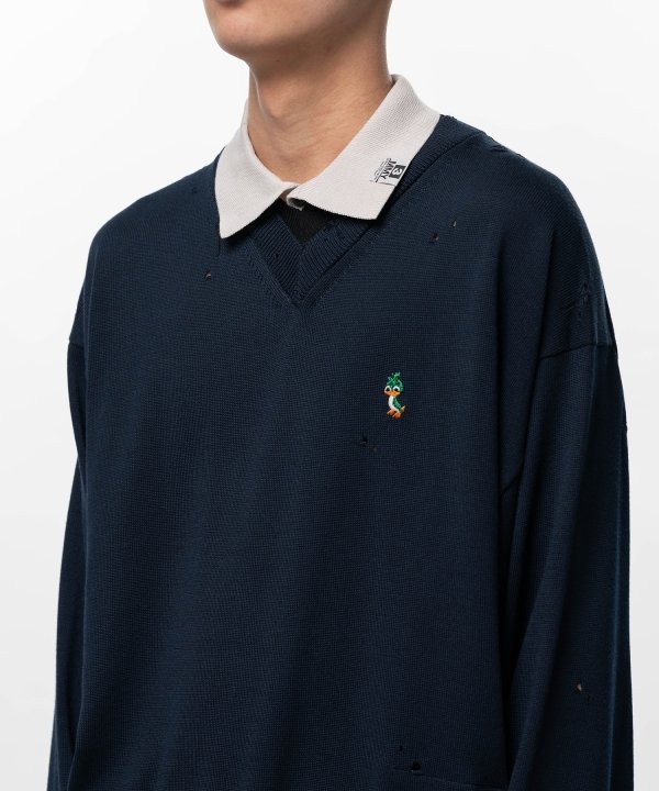 Triple Layered Knit Polo Sweater