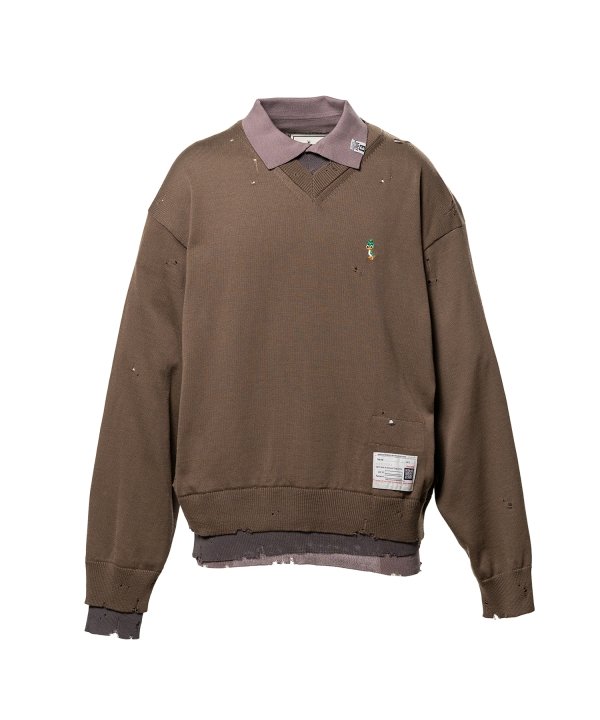 Triple Layered Knit Polo Sweater