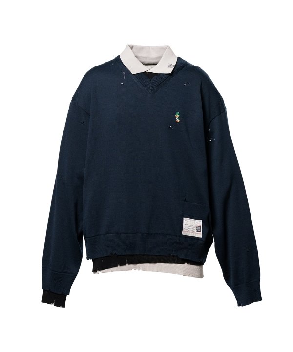 Triple Layered Knit Polo Sweater
