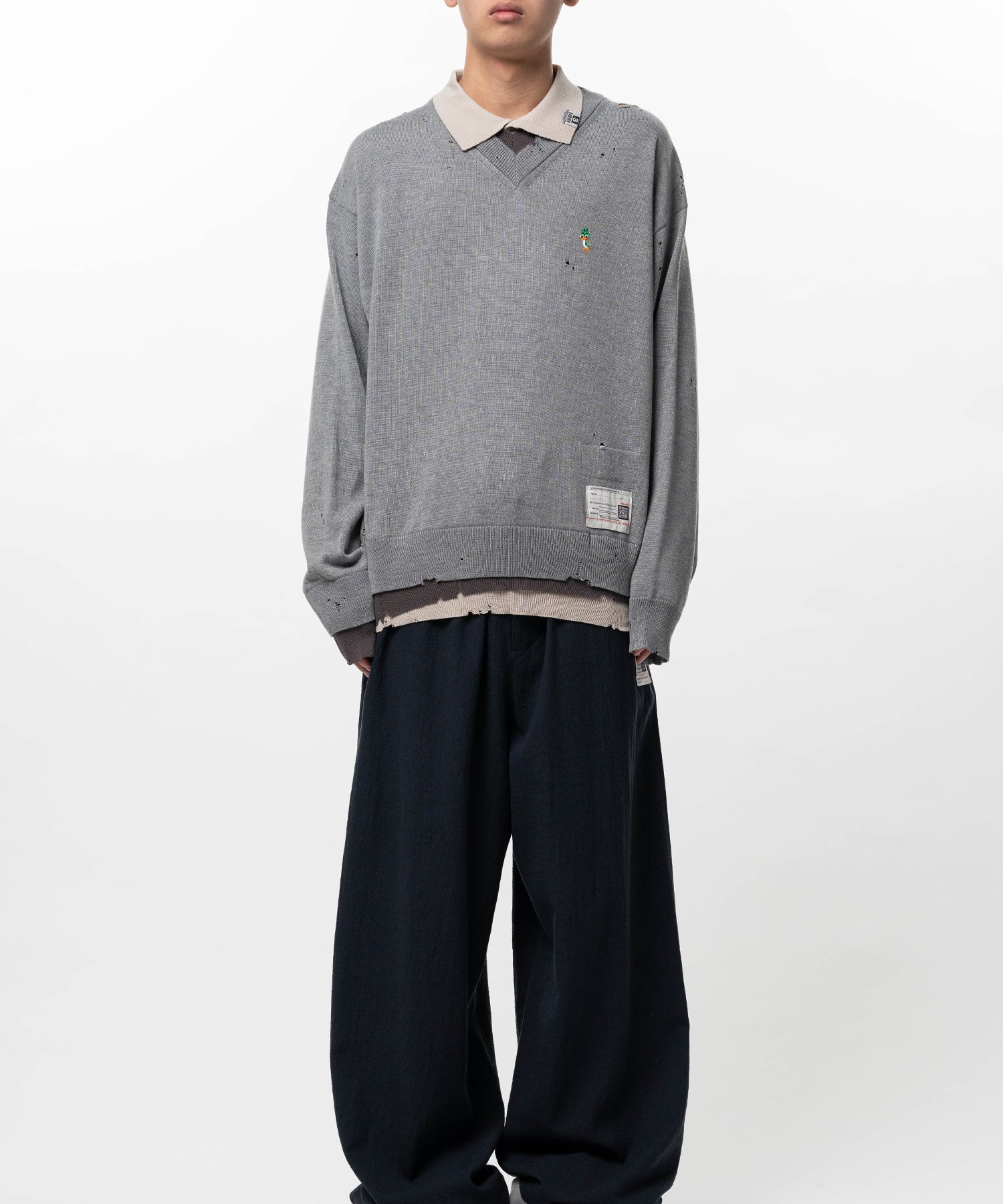 Triple Layered Knit Polo Sweater