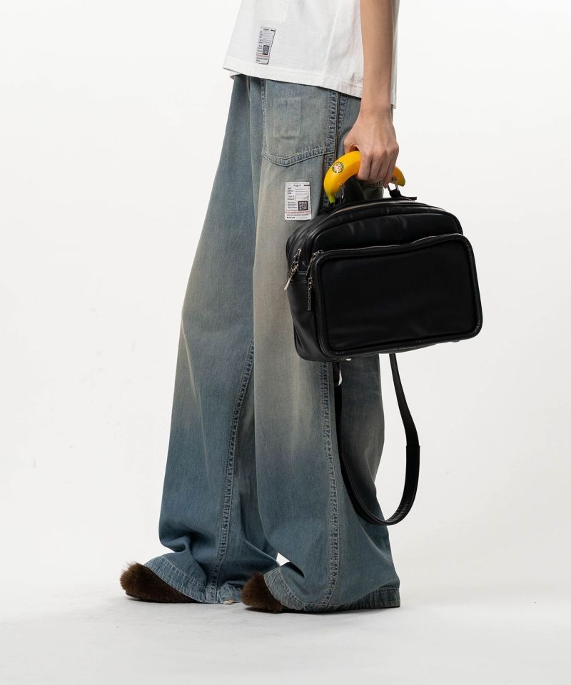 "TOY" Banana Handle Square Leather Pocket Bag