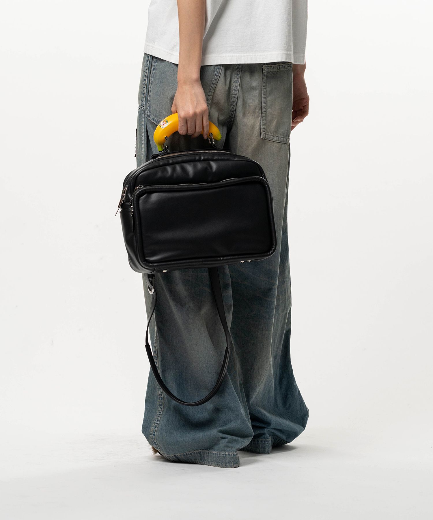 "TOY" Banana Handle Square Leather Pocket Bag