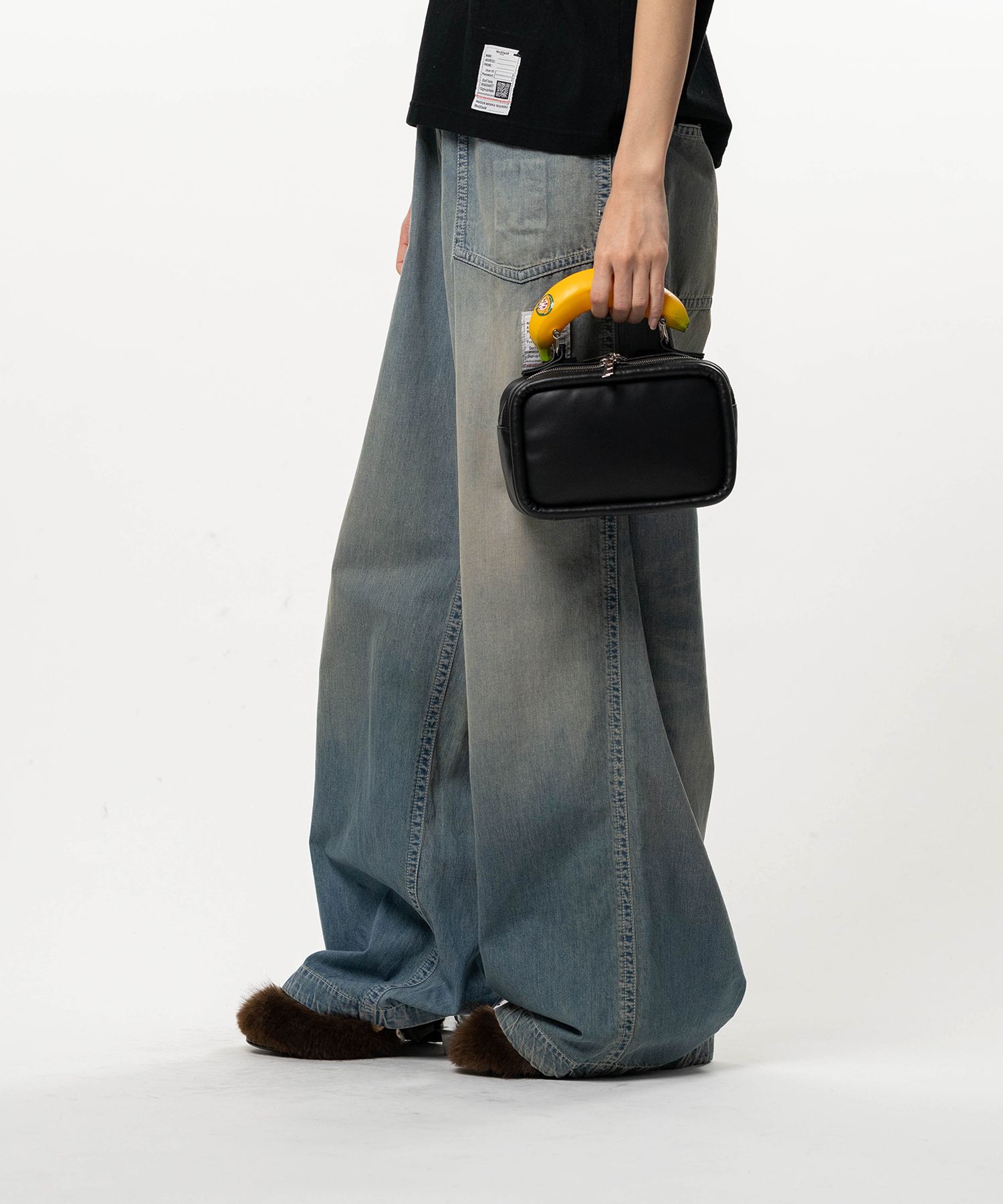 "TOY" Banana Handle Square Leather Mini Bag