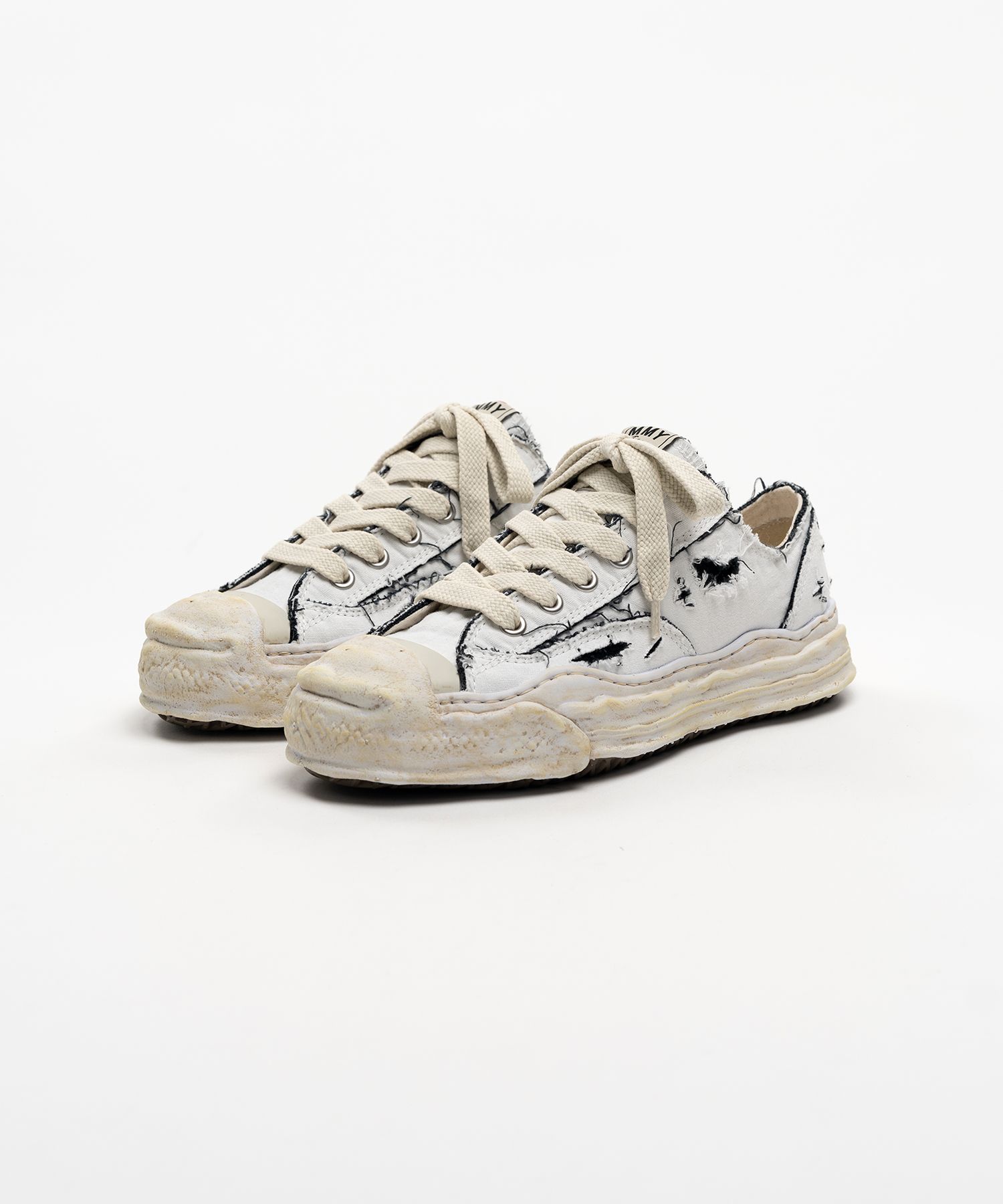 "HANK" OG Sole Ripped Overdye Canvas Low-top Sneakers