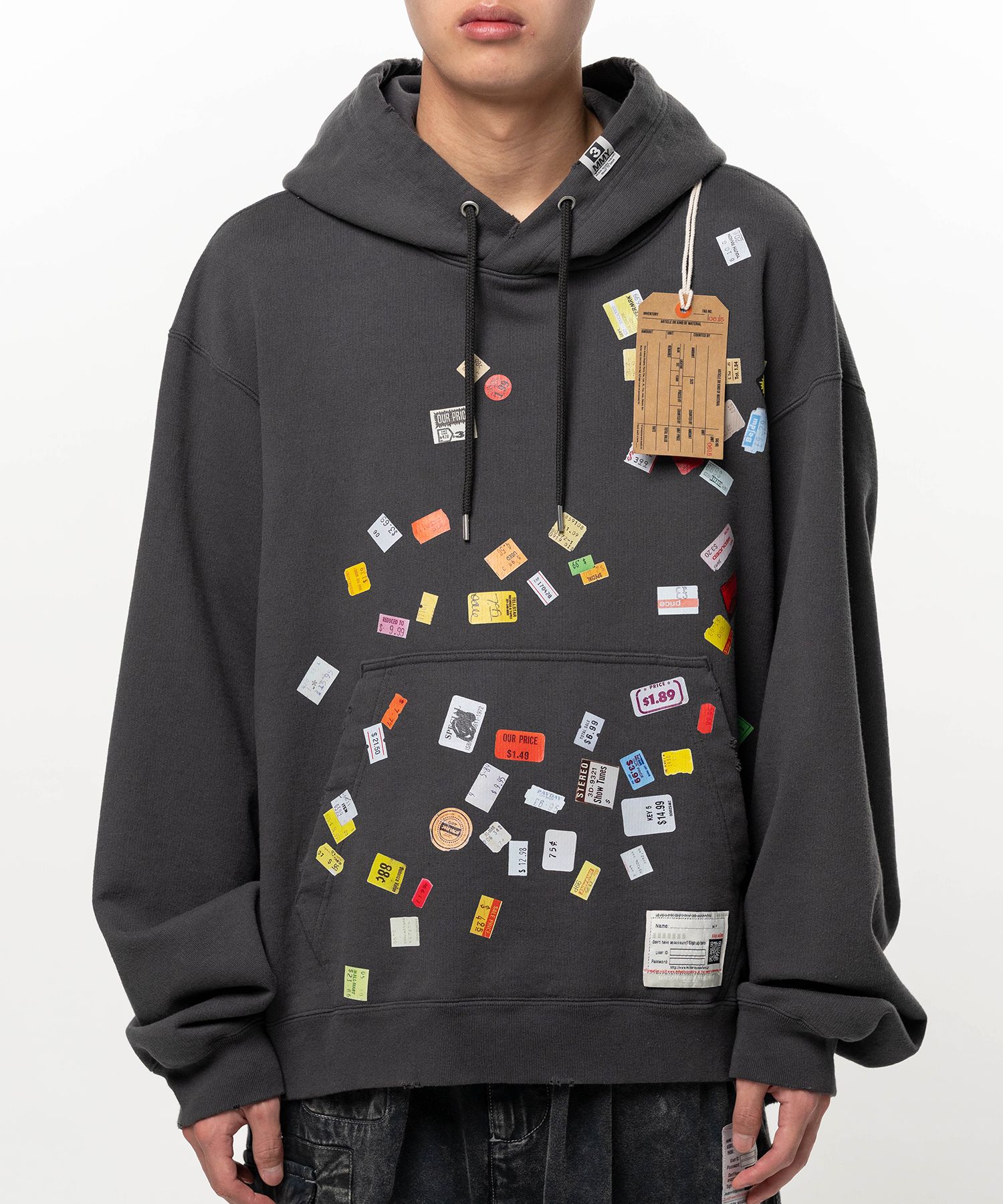 Price Tag Sticker Printed Hoodie