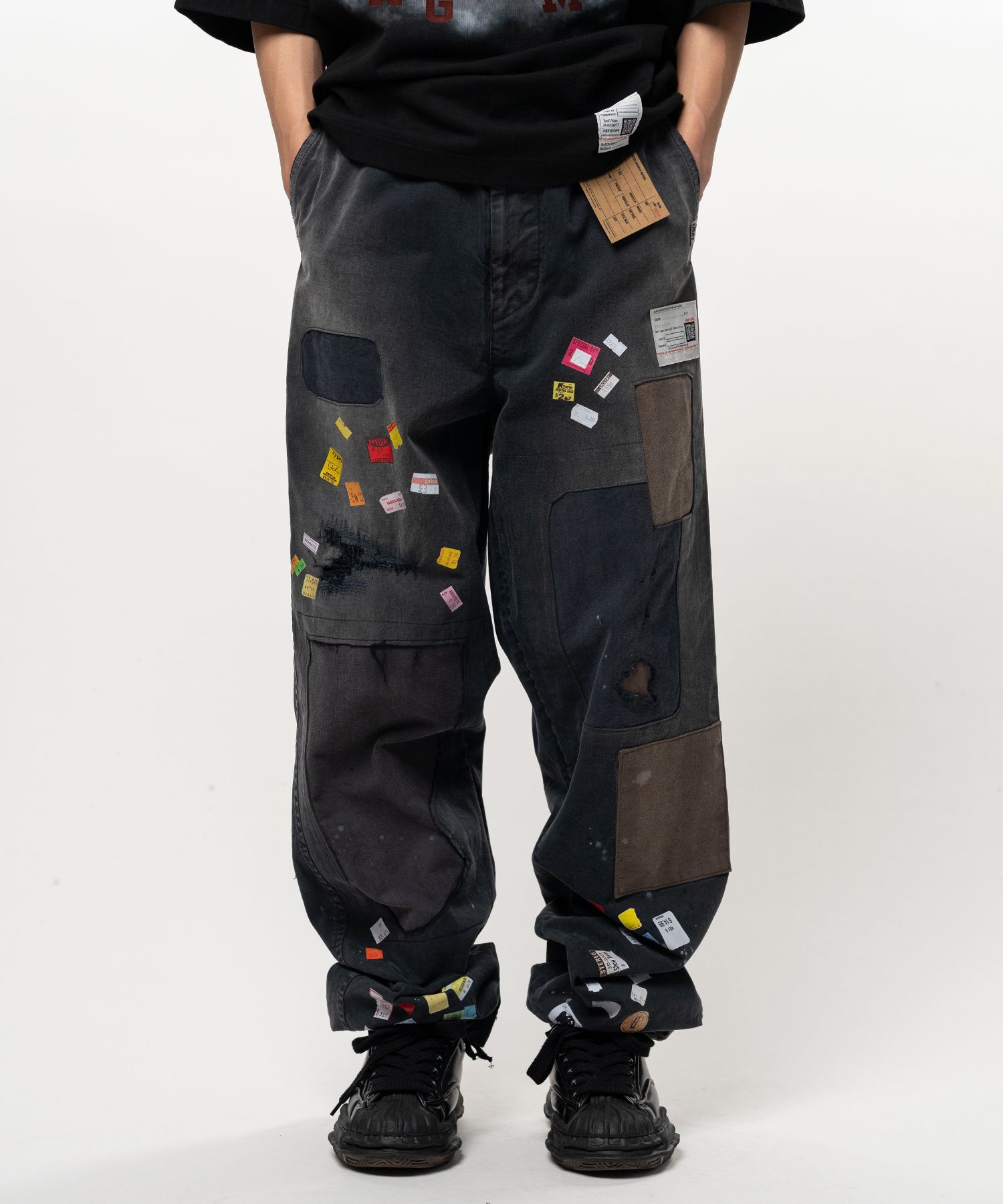 Price Tag Sticker Print Repaired Pants