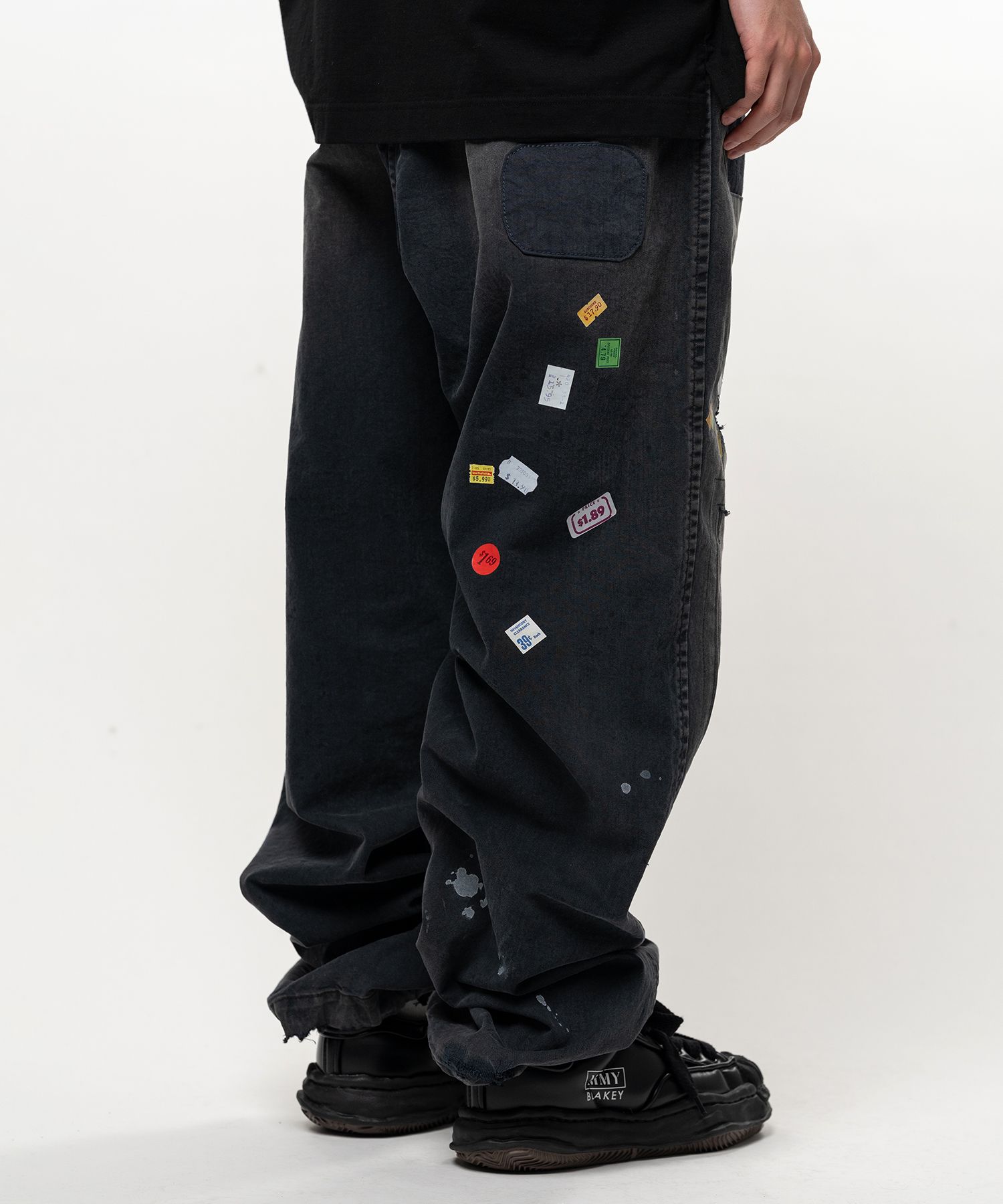 Price Tag Sticker Print Repaired Pants