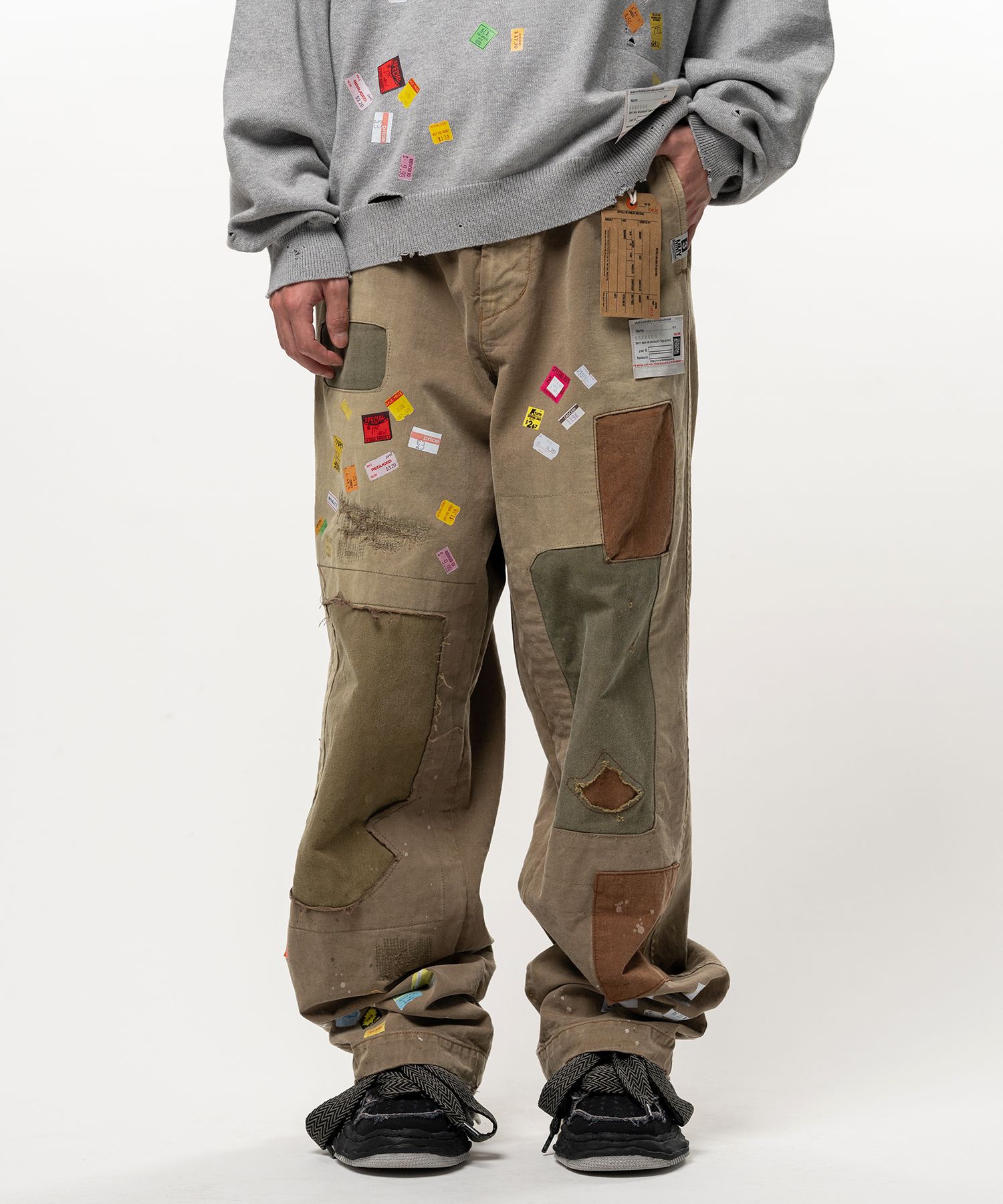 Price Tag Sticker Print Repaired Pants