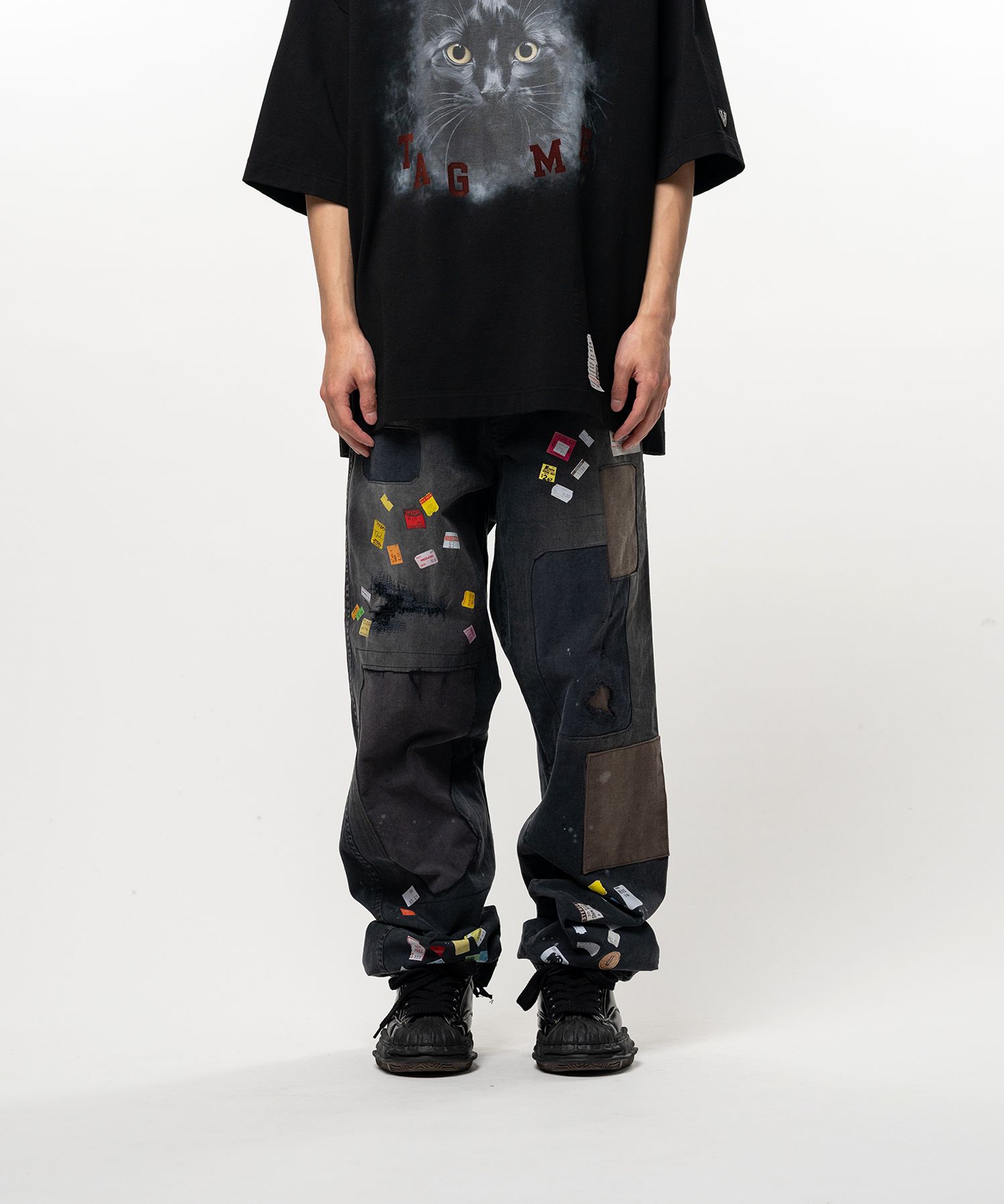 Price Tag Sticker Print Repaired Pants