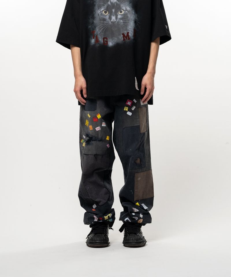 Price Tag Sticker Print Repaired Pants