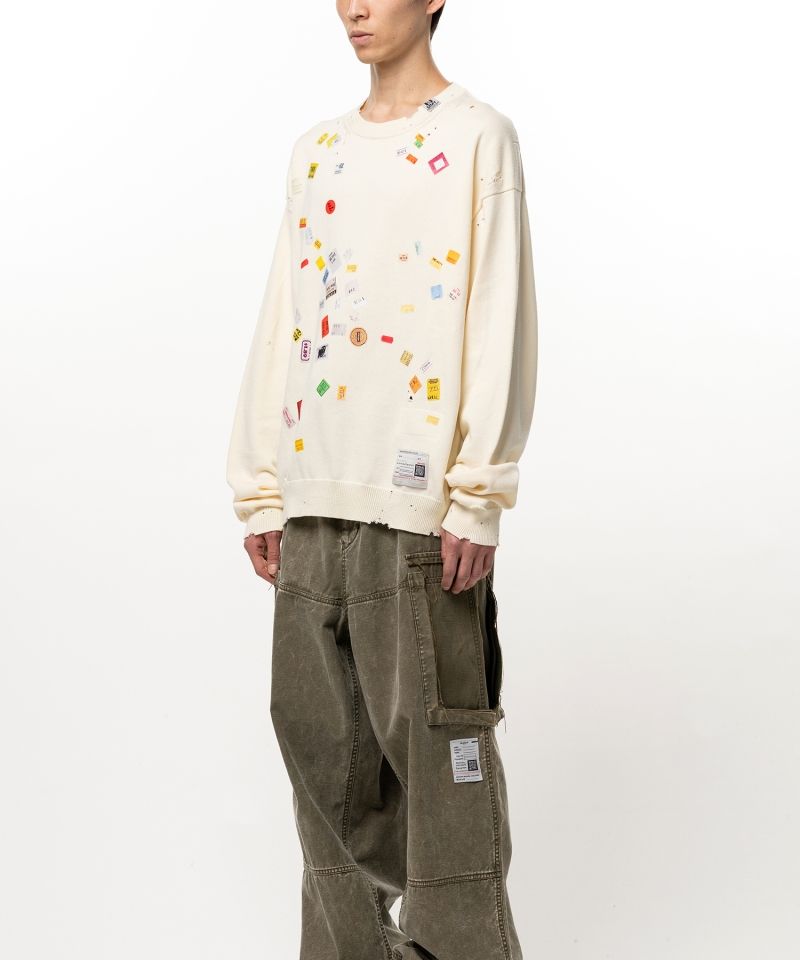 Price Tag Sticker Printed Knit Sweater