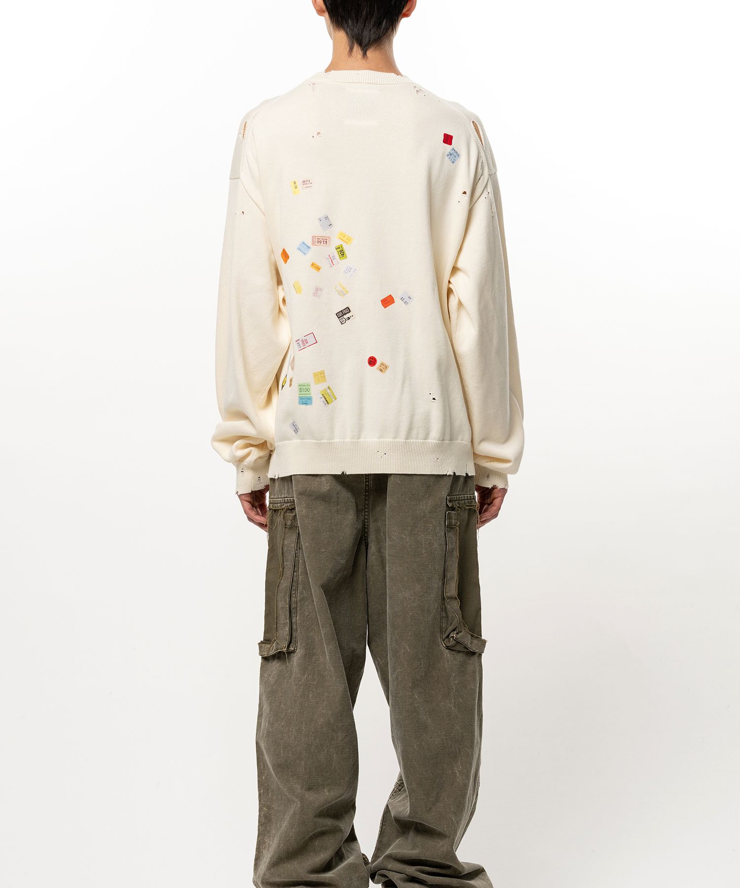 Price Tag Sticker Printed Knit Sweater