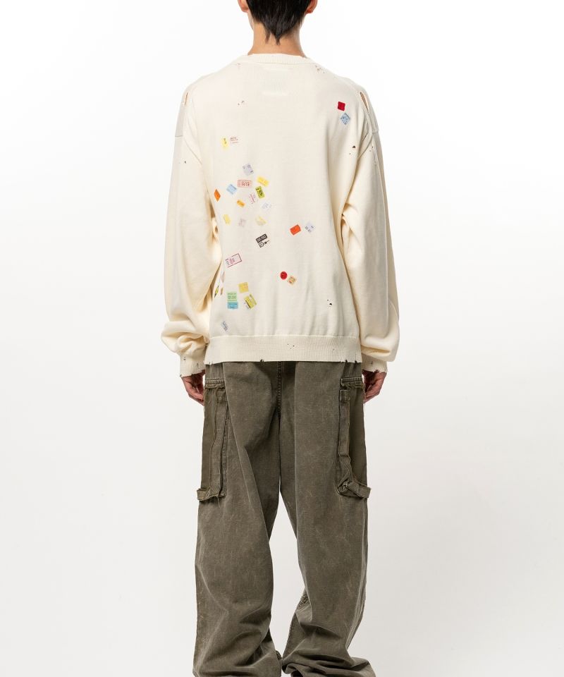 Price Tag Sticker Printed Knit Sweater