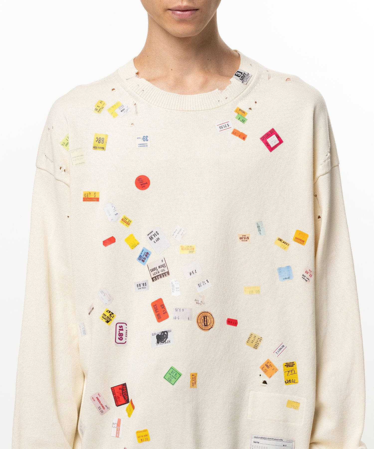 Price Tag Sticker Printed Knit Sweater