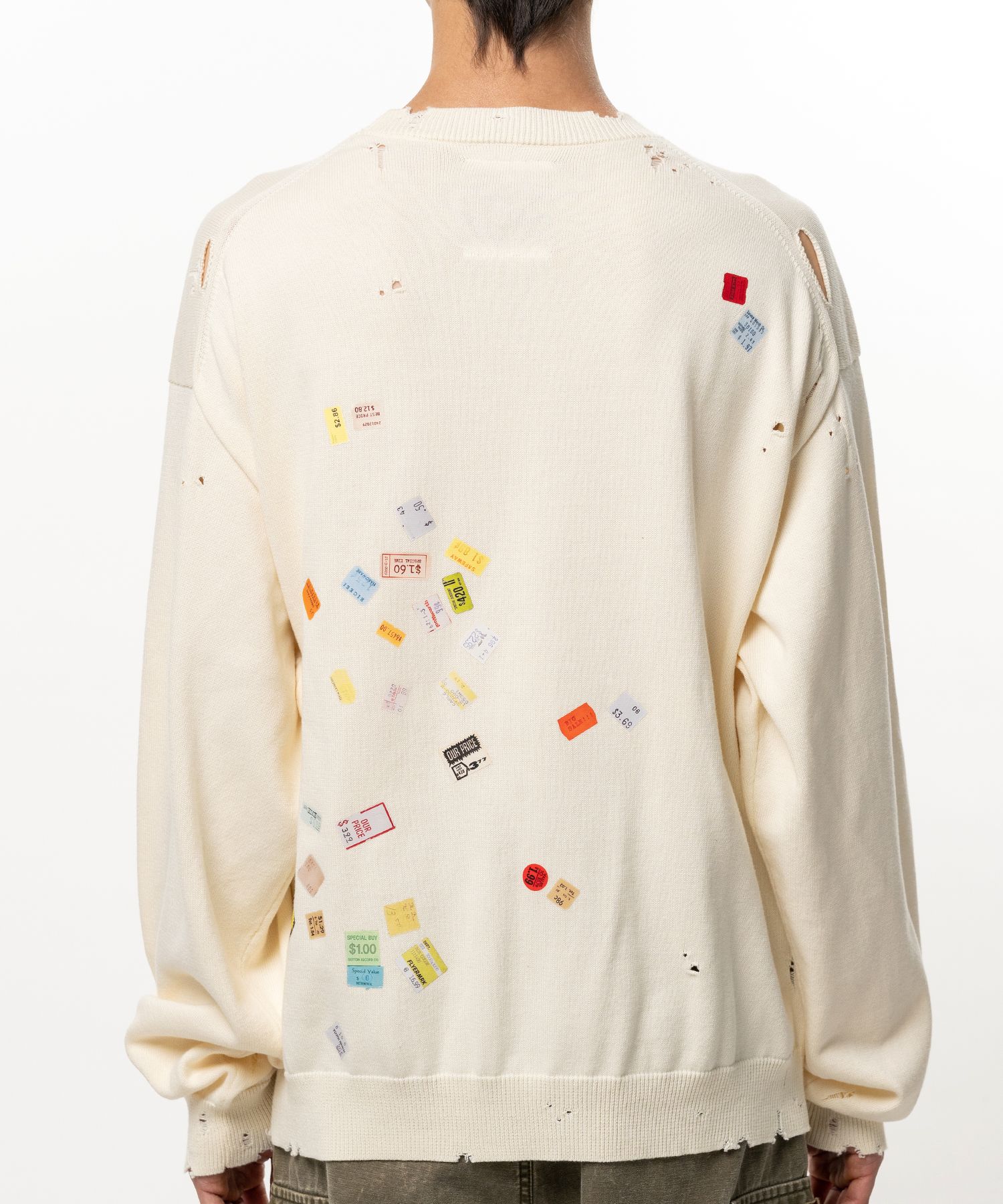Price Tag Sticker Printed Knit Sweater