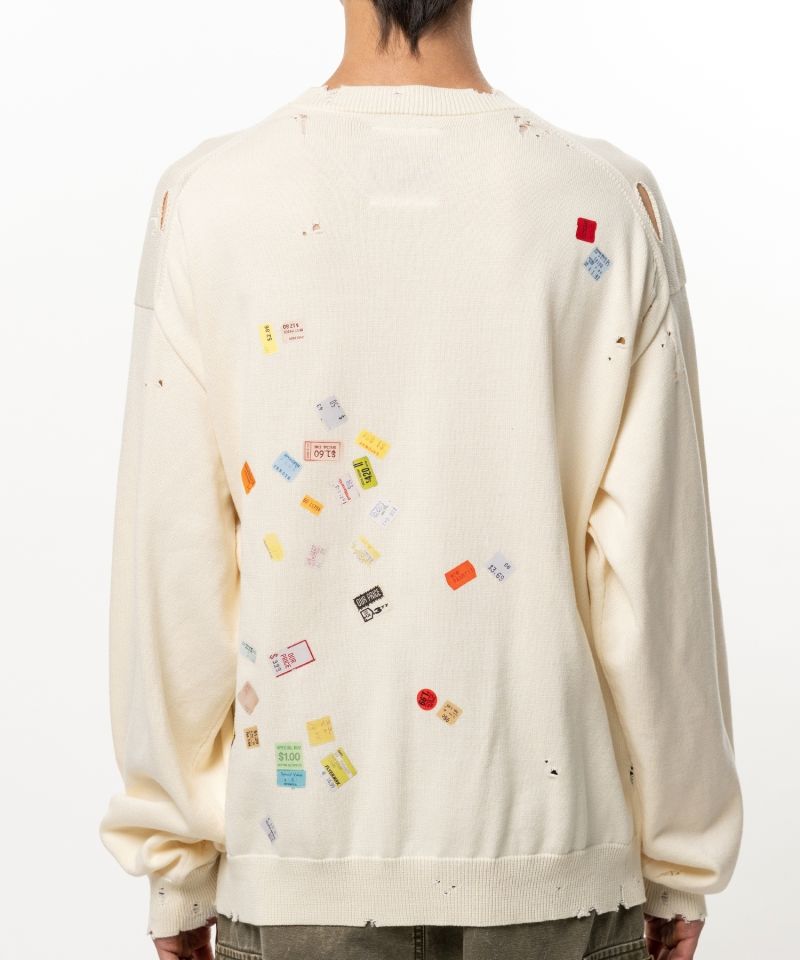 Price Tag Sticker Printed Knit Sweater
