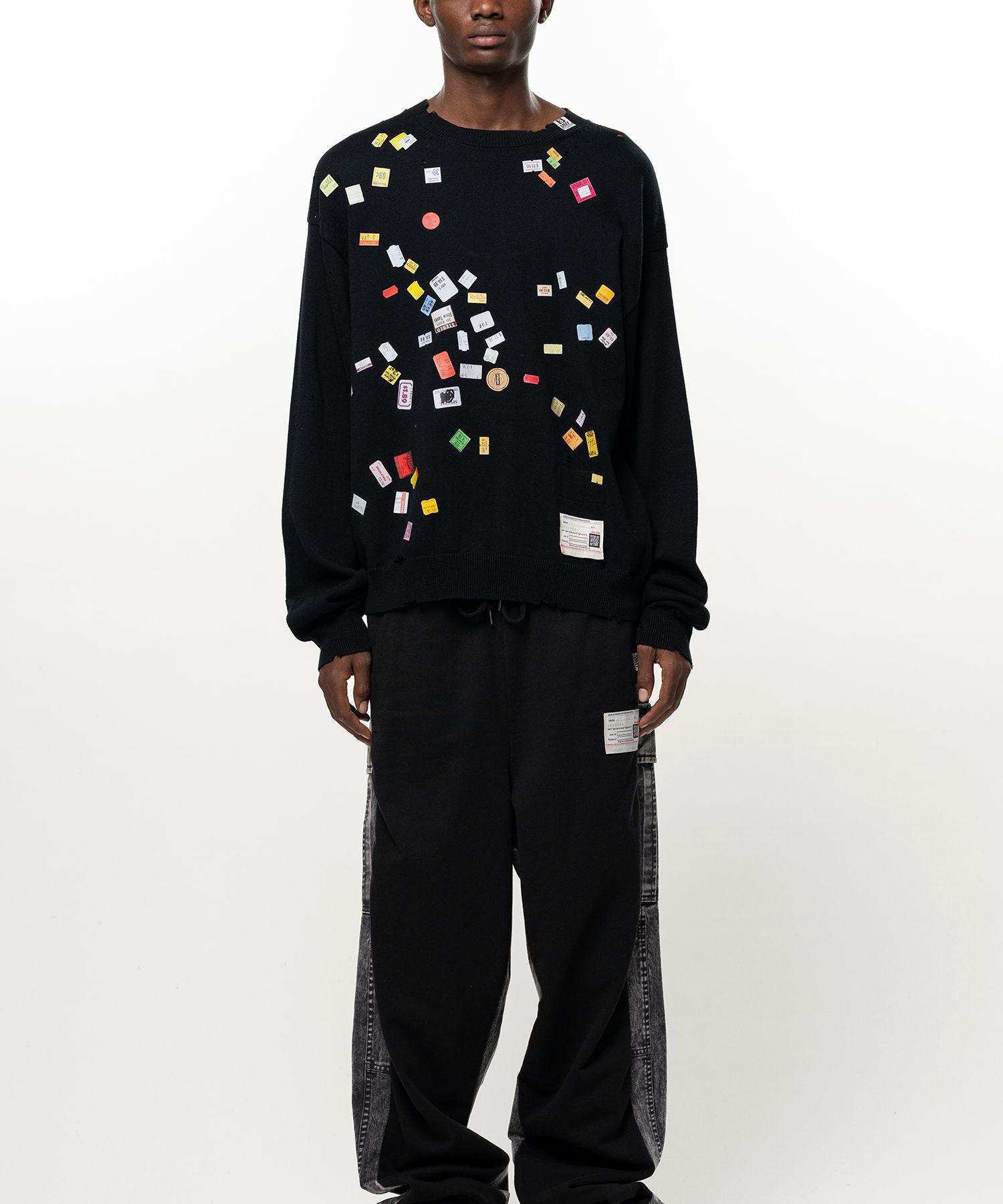 Price Tag Sticker Printed Knit Sweater