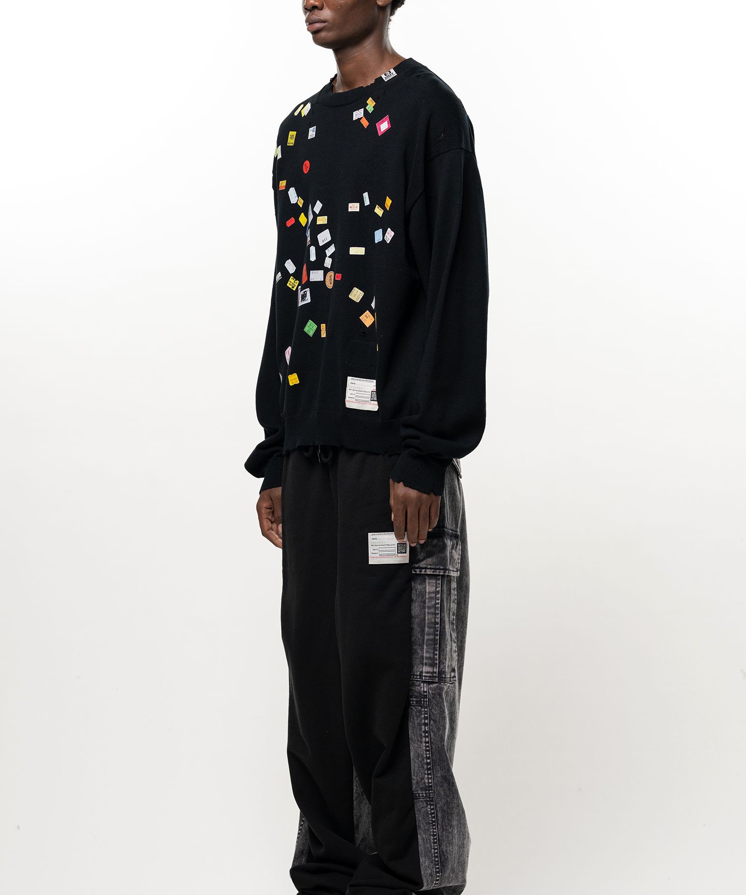 Price Tag Sticker Printed Knit Sweater