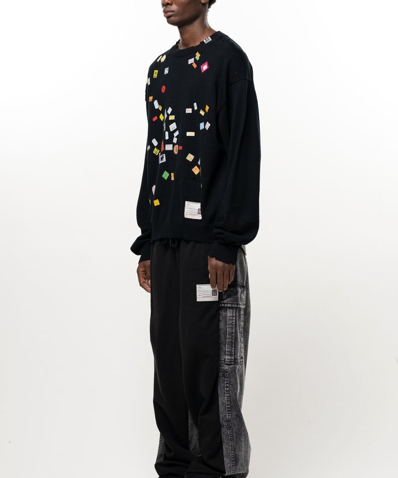 Price Tag Sticker Printed Knit Sweater