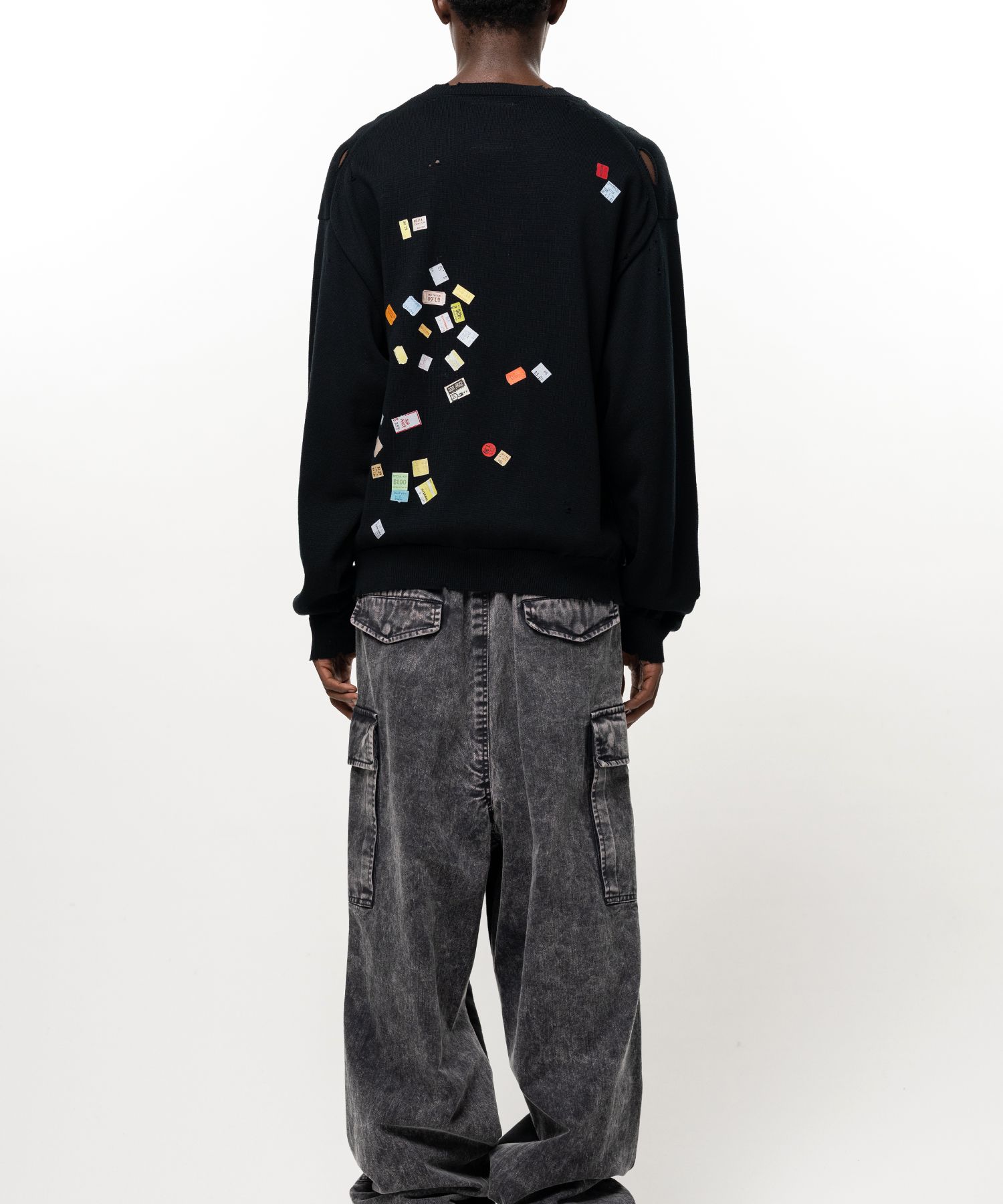Price Tag Sticker Printed Knit Sweater