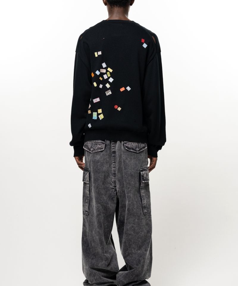 Price Tag Sticker Printed Knit Sweater