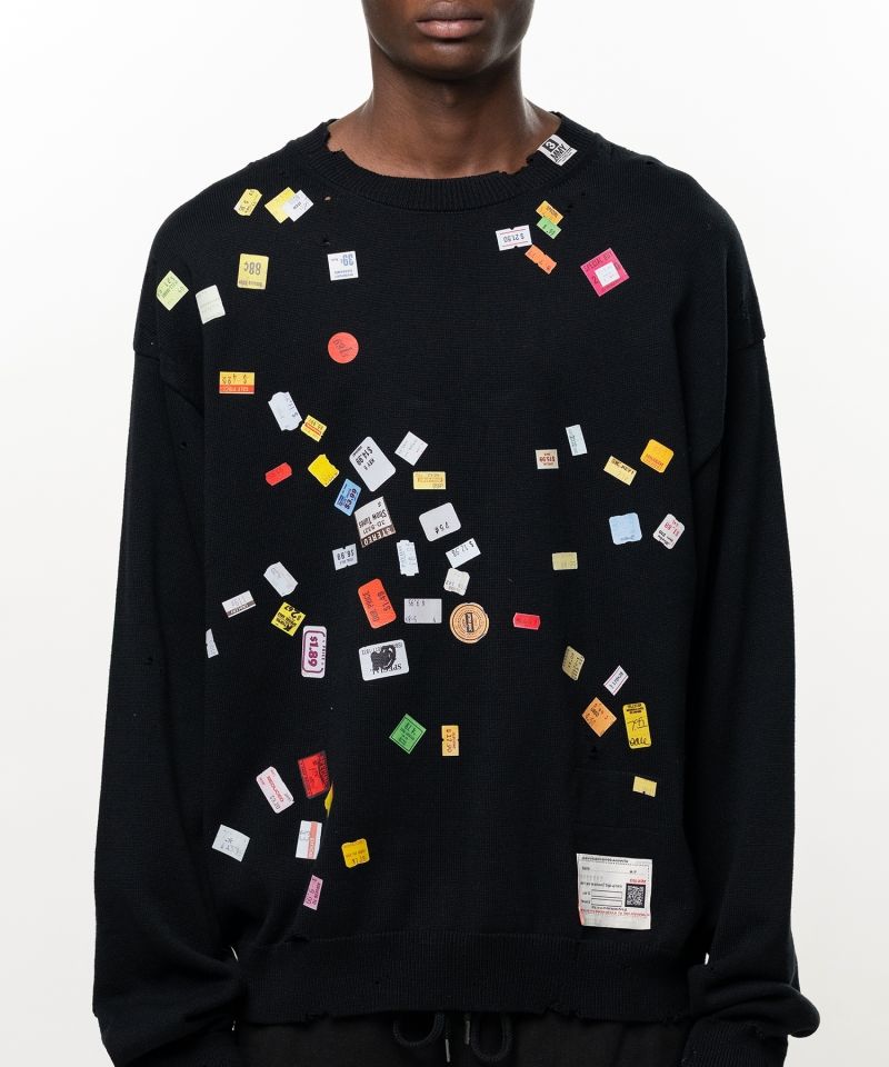 Price Tag Sticker Printed Knit Sweater