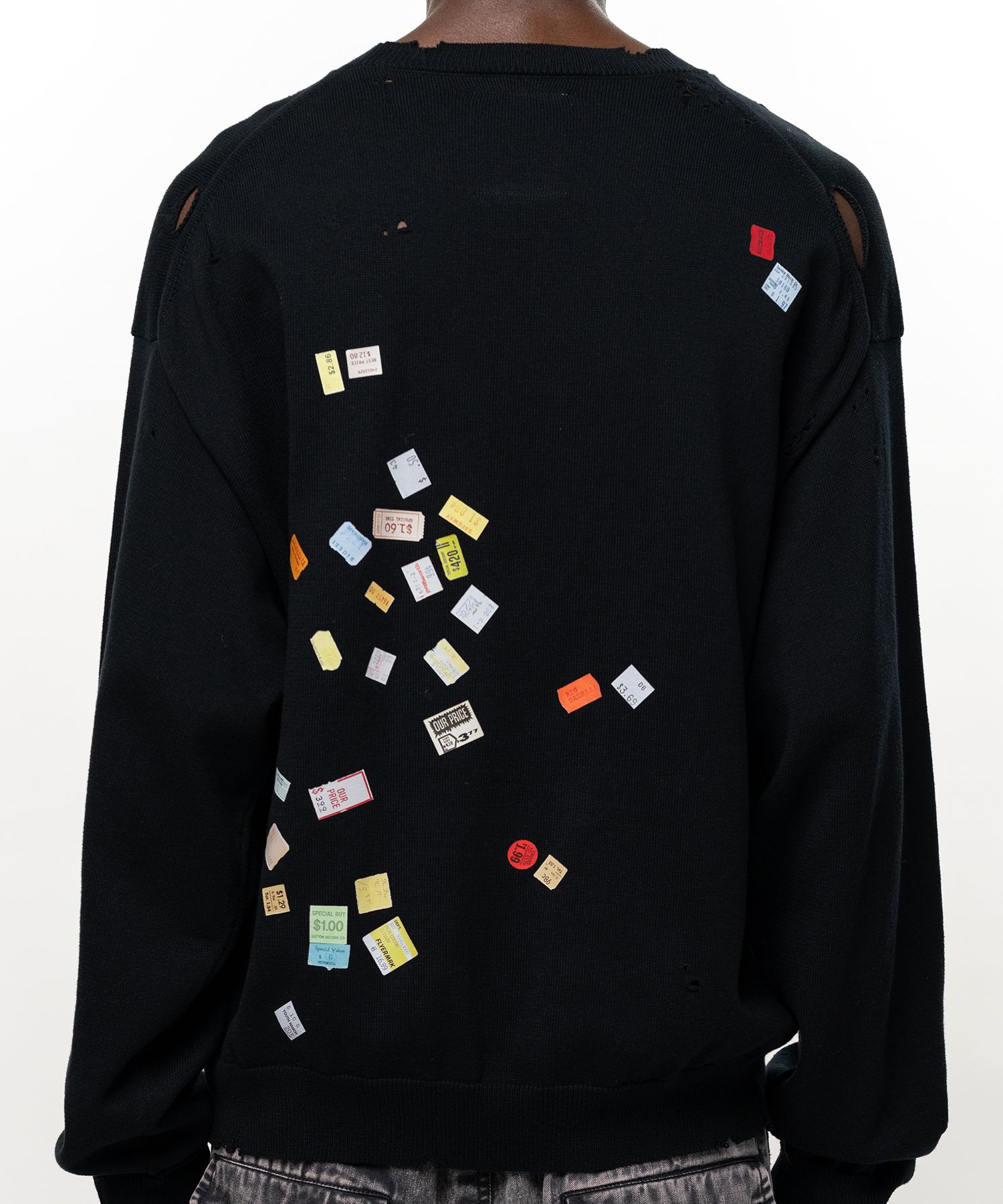 Price Tag Sticker Printed Knit Sweater