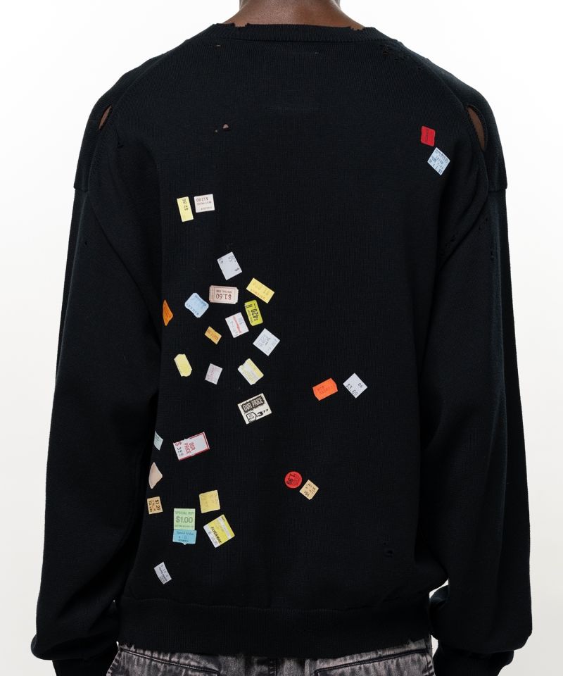 Price Tag Sticker Printed Knit Sweater