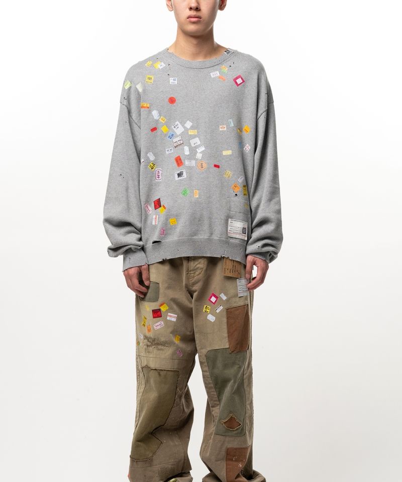 Price Tag Sticker Printed Knit Sweater