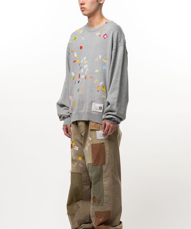 Price Tag Sticker Printed Knit Sweater