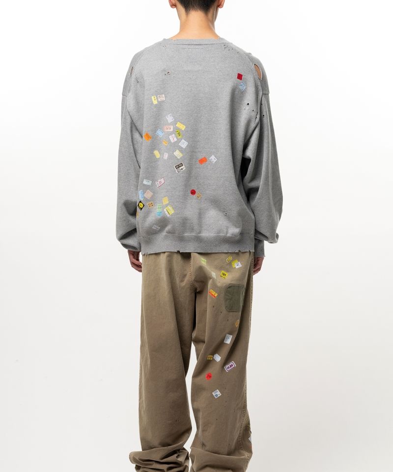 Price Tag Sticker Printed Knit Sweater