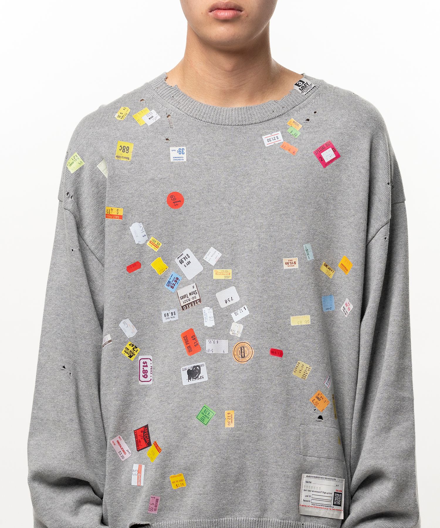 Price Tag Sticker Printed Knit Sweater