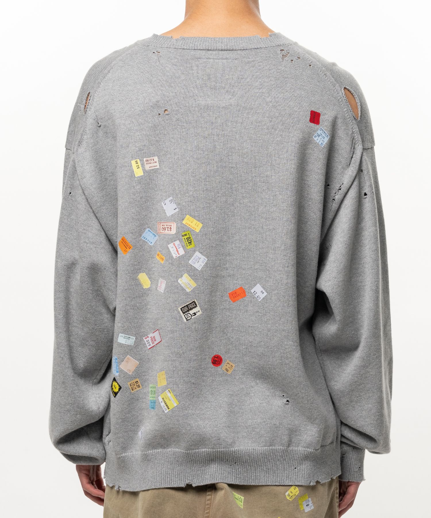 Price Tag Sticker Printed Knit Sweater
