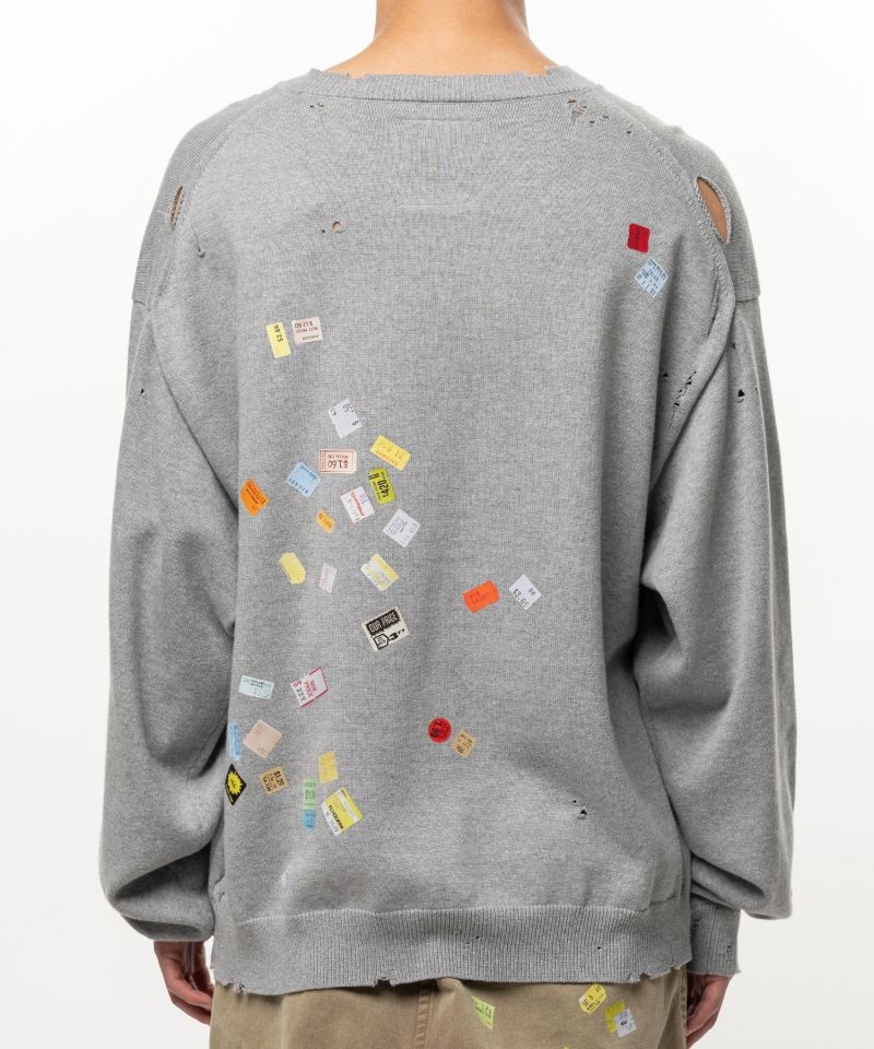 Price Tag Sticker Printed Knit Sweater