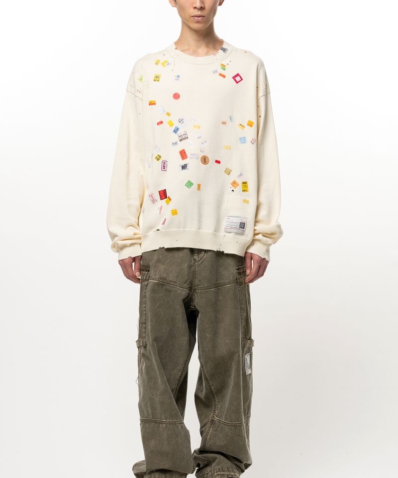 Price Tag Sticker Printed Knit Sweater