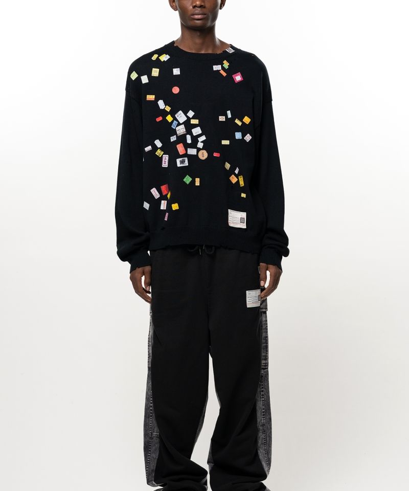 Price Tag Sticker Printed Knit Sweater