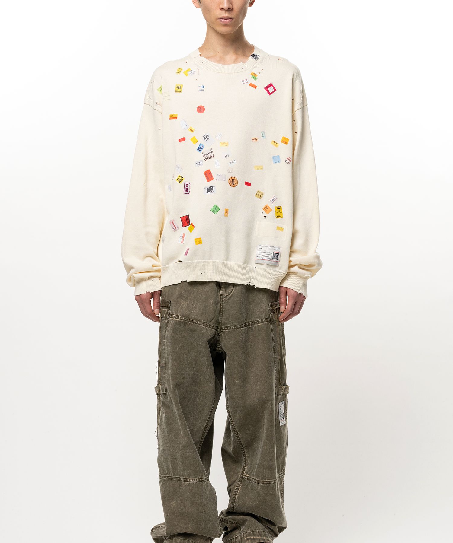 Price Tag Sticker Printed Knit Sweater