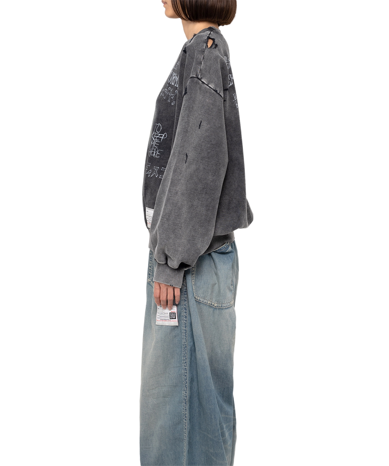 Smile Face Print Bleached Sweatshirt