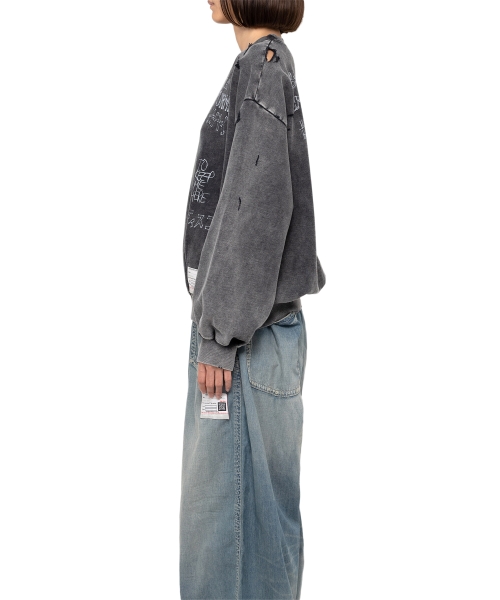 Smile Face Print Bleached Sweatshirt