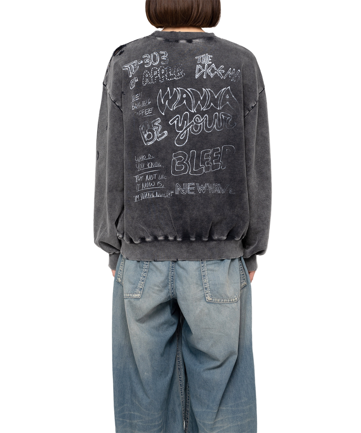 Smile Face Print Bleached Sweatshirt