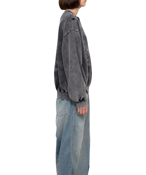 Smile Face Print Bleached Sweatshirt