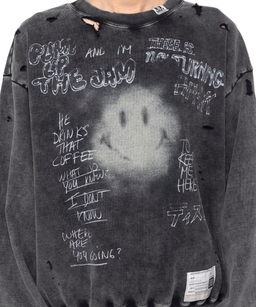Smile Face Print Bleached Sweatshirt