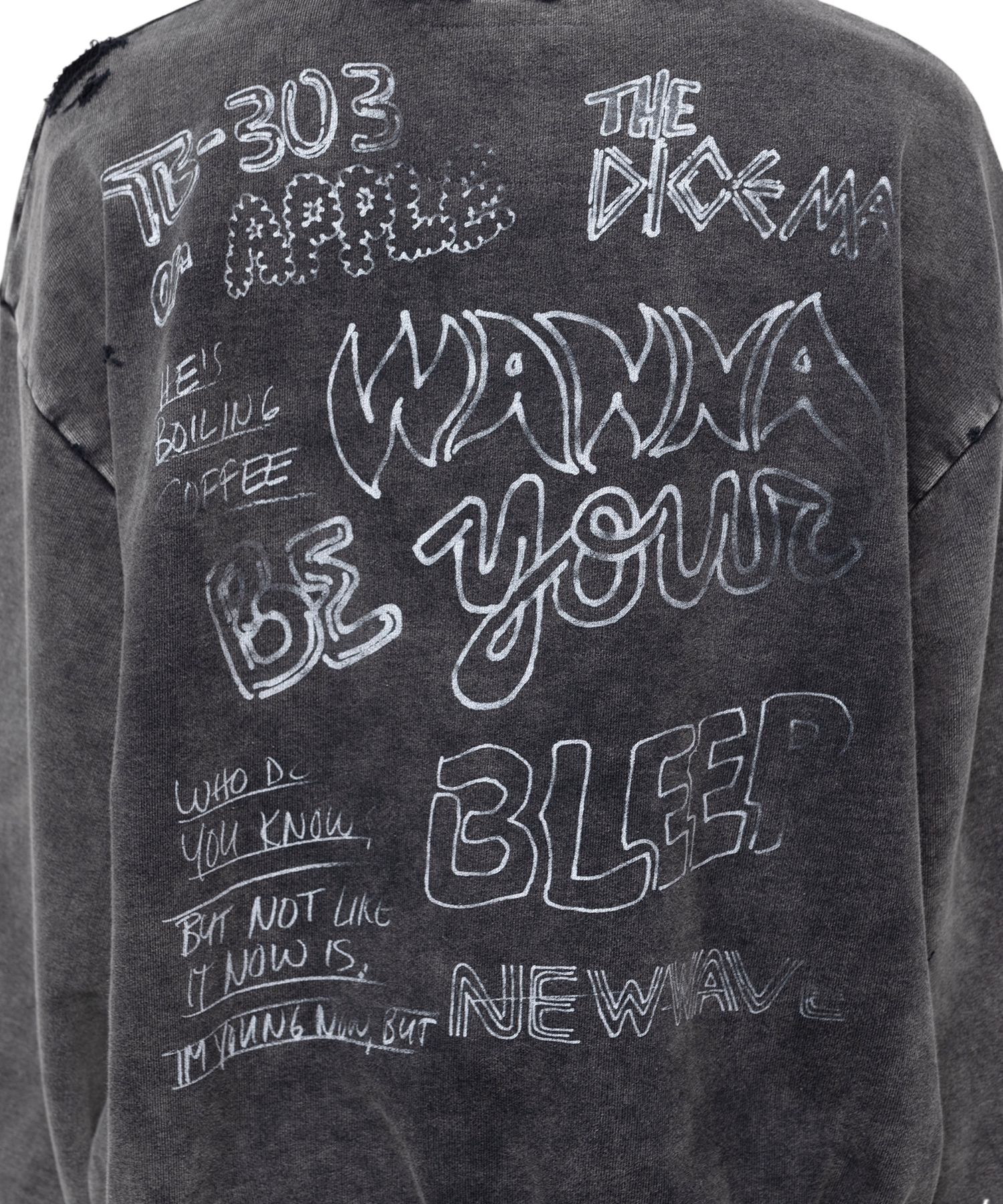 Smile Face Print Bleached Sweatshirt