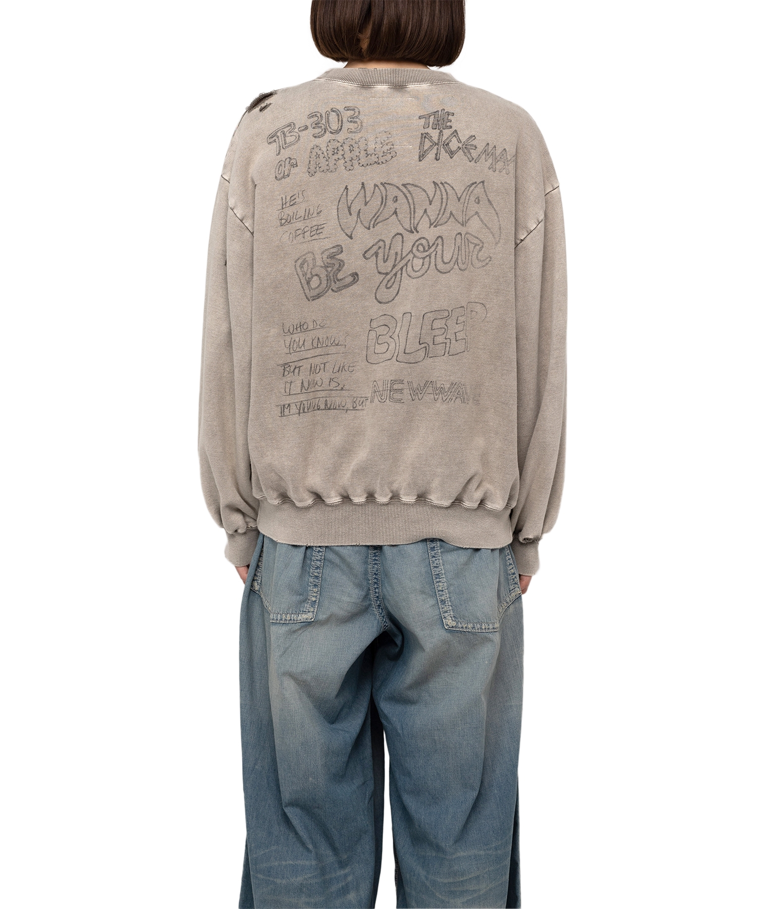 Smile Face Print Bleached Sweatshirt