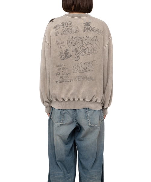 Smile Face Print Bleached Sweatshirt