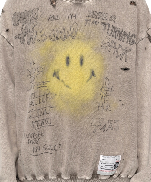 Smile Face Print Bleached Sweatshirt