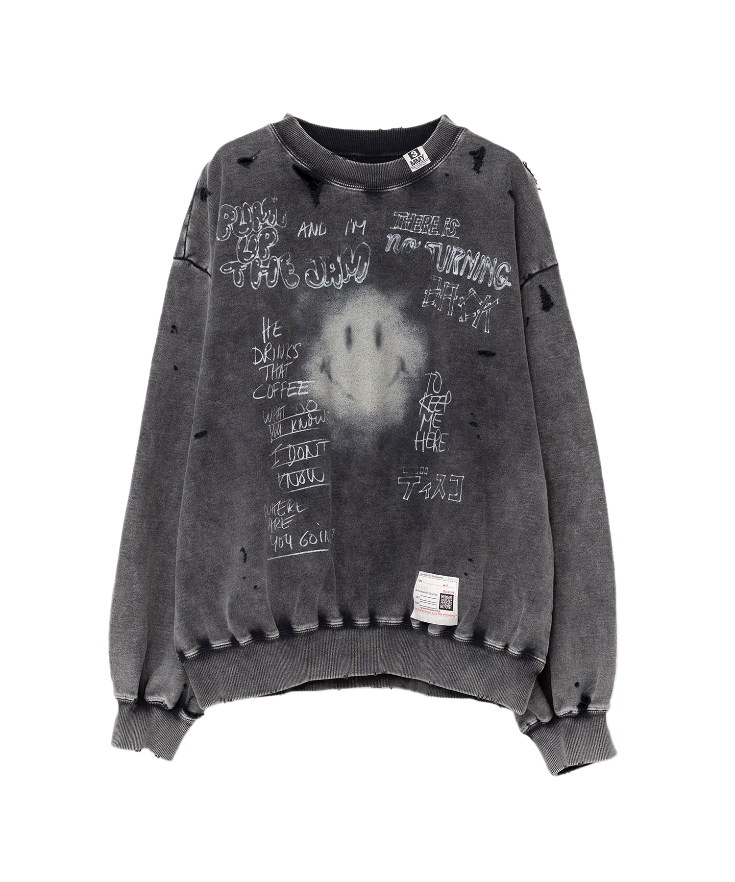 Smile Face Print Bleached Sweatshirt