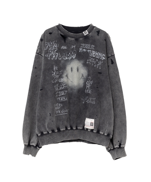 Smile Face Print Bleached Sweatshirt