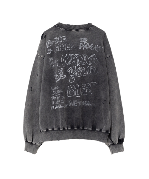 Smile Face Print Bleached Sweatshirt