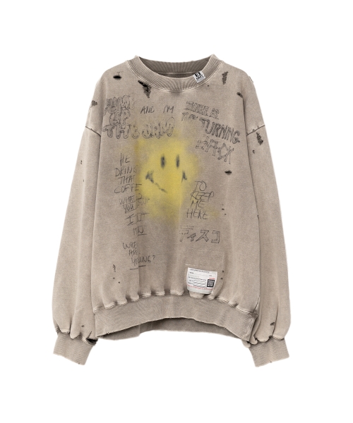 Smile Face Print Bleached Sweatshirt